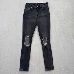 Levi's Jeans Womens 26 Black 721 High Rise Skinny Distressed Ripped Denim
